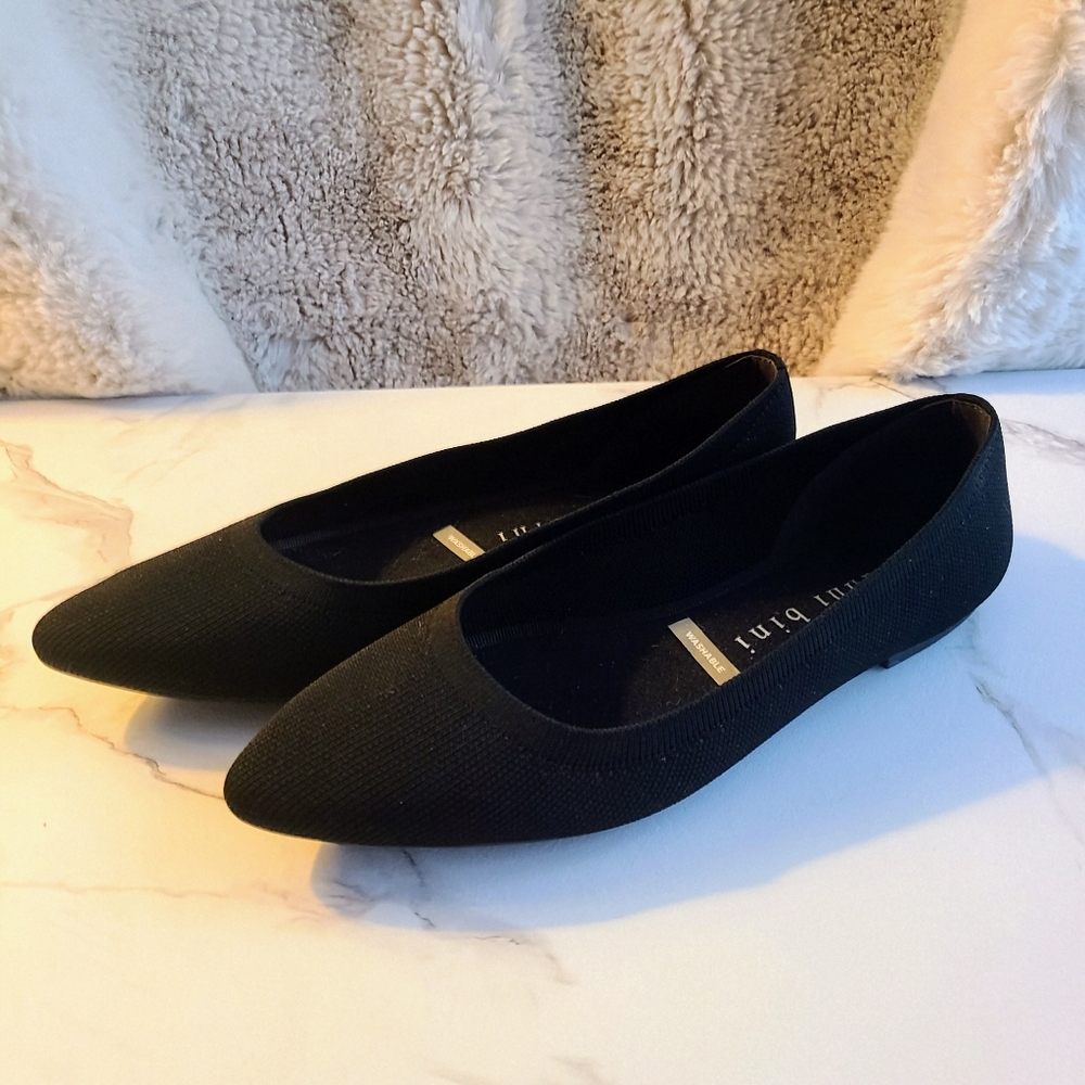 GIANNI BINI, BLACK, WASHABLE, POINT-TOE FLATS, SZ 7.5